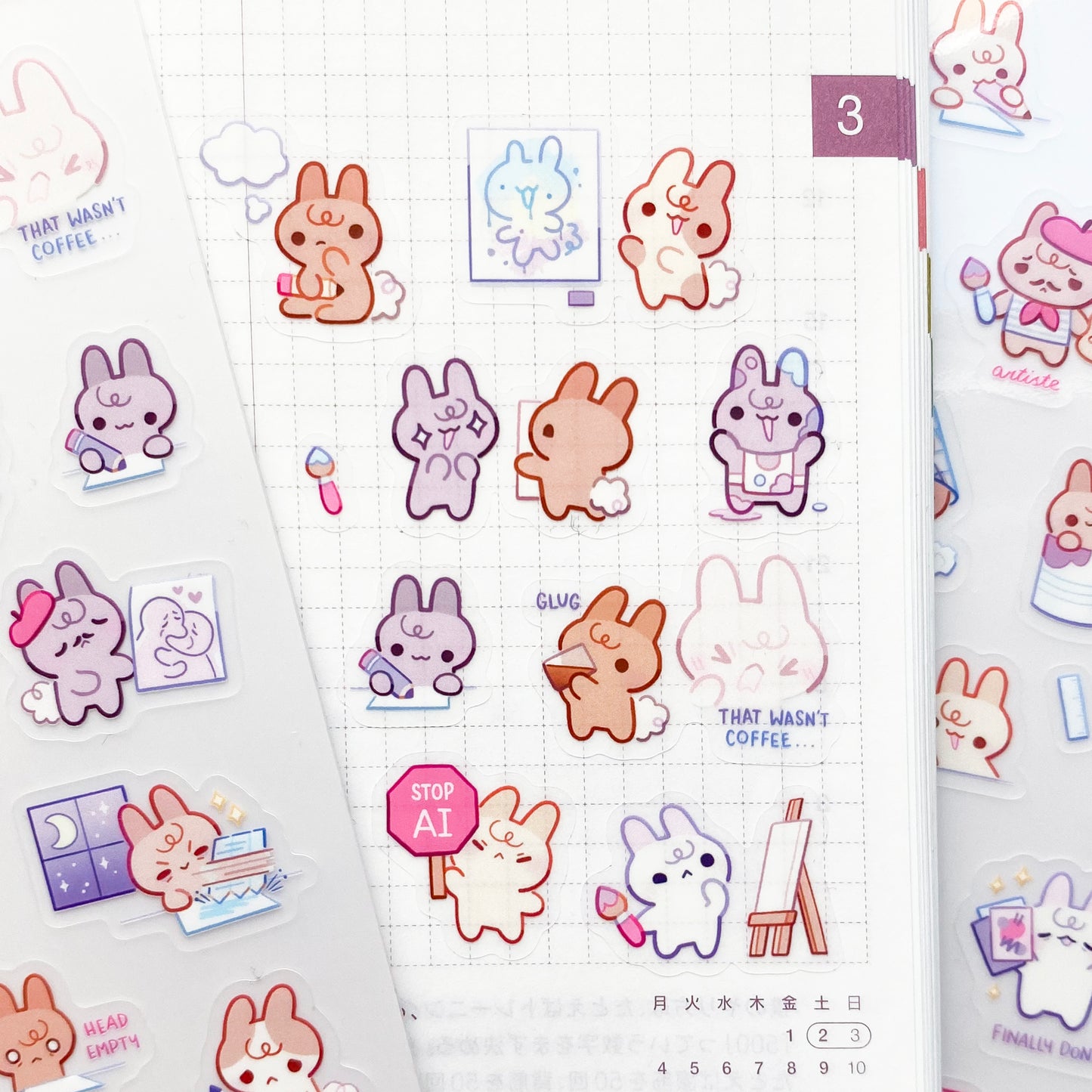 some cute artist bunnies for all you creatives out there! There's one for every situation and project. Add them to your journal, bujo, diary or letters!