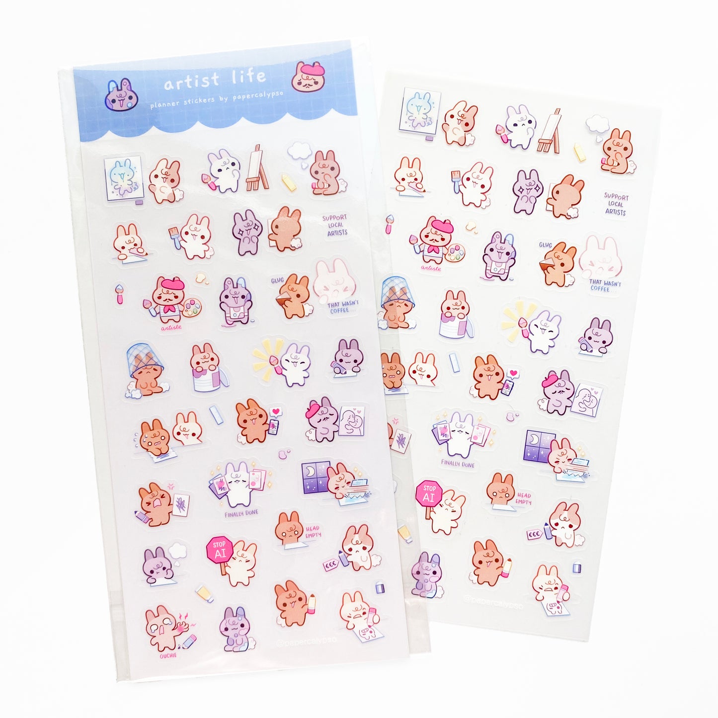 cute kawaii chibi bunnies doing different creative things to decorate your journal, diary or planner. There are 28 unique stickers of bunnies being traditional artists. Some full of paint, others are presenting their drawings, some are thinking about what to draw!