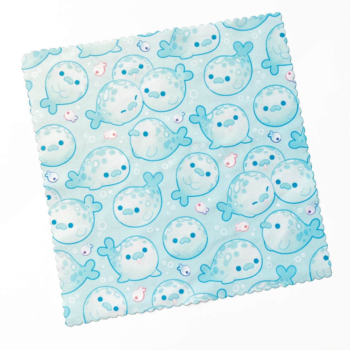 rounded edges for a cute look. kawaii round cloth in a pastel light blue turquoise.