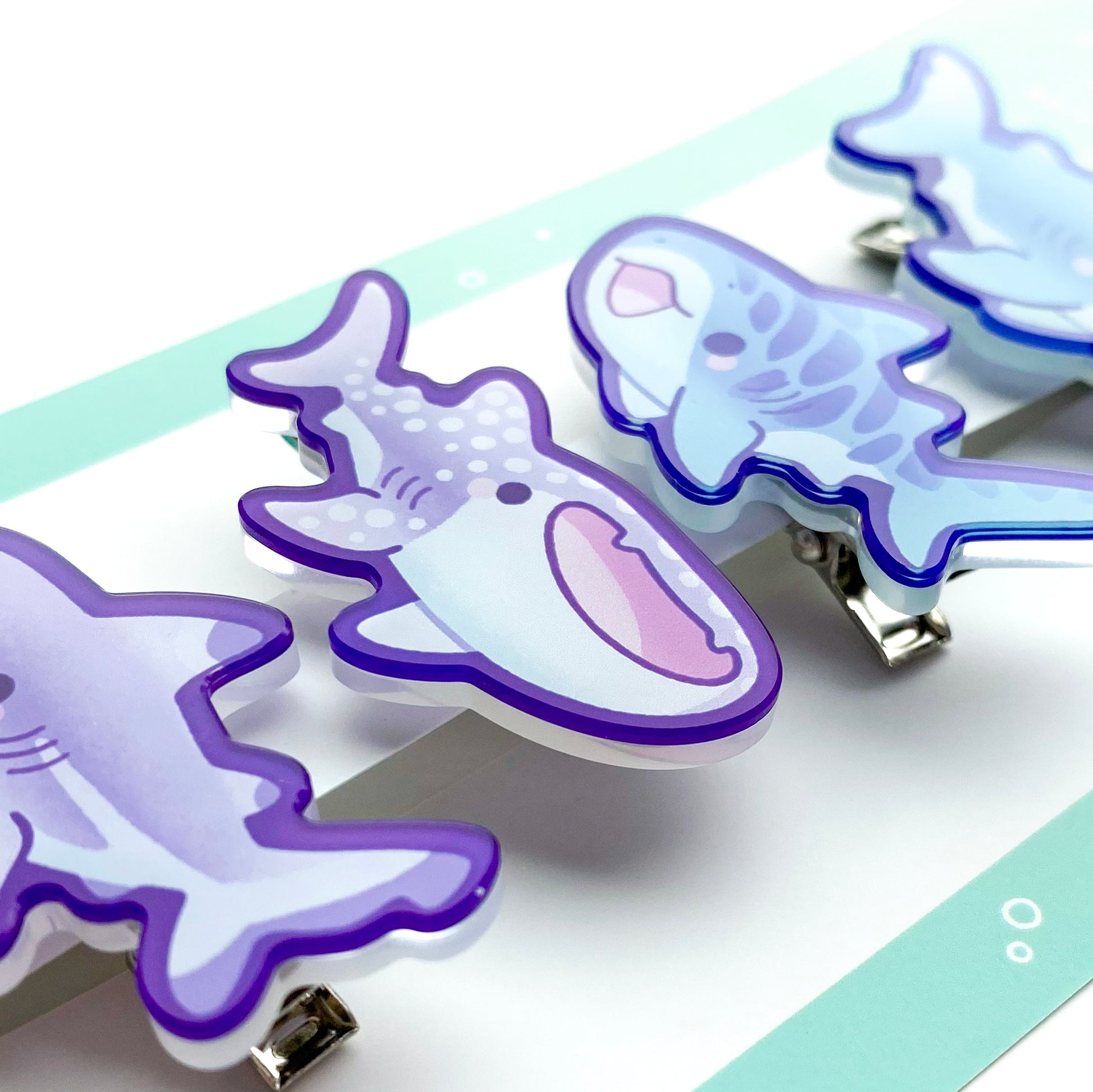little kawaii cartoon happy shark hairclips underwater sea themed marine biology
