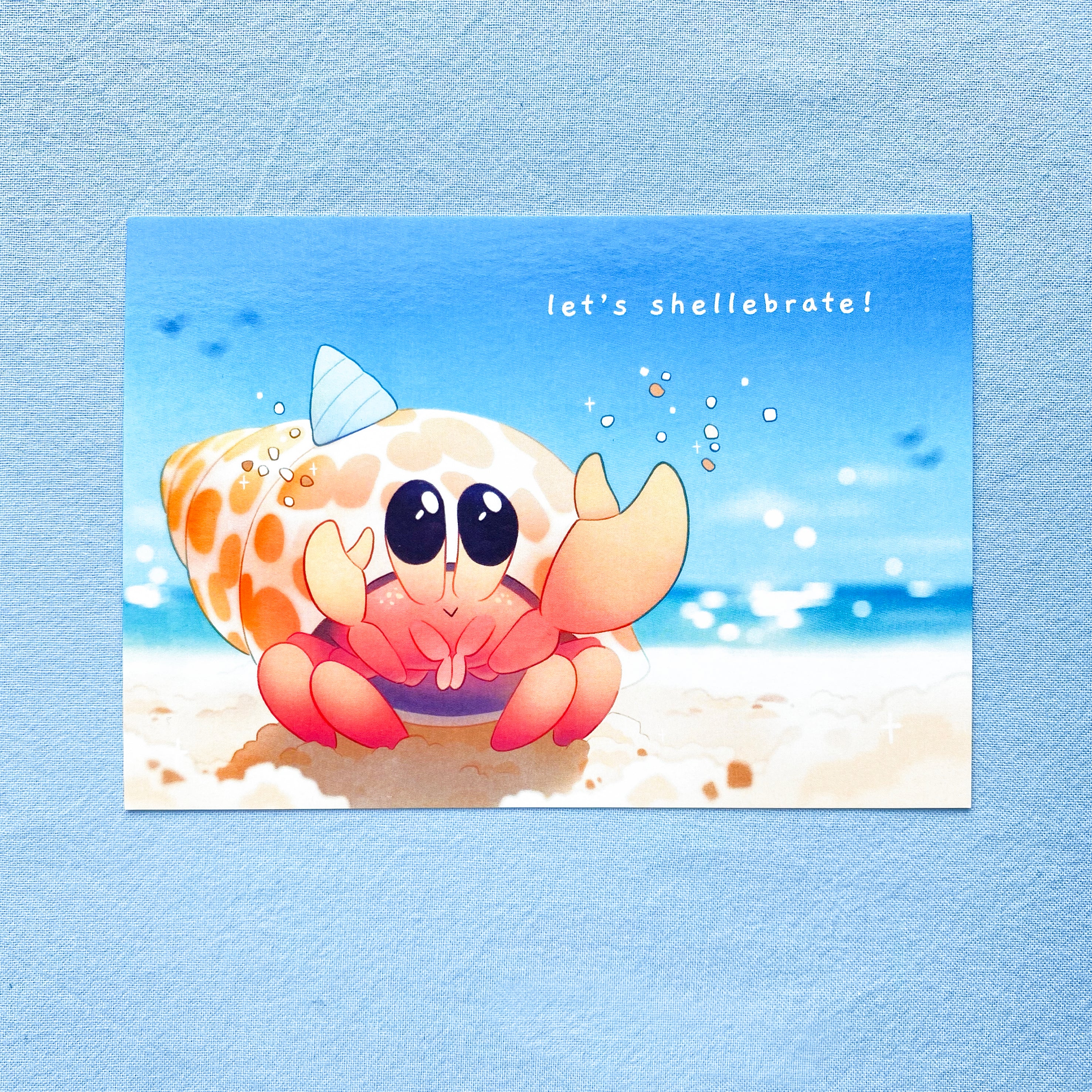 Shellabrate Spring Hermit Crab Let's Shellebrate Greeting Card – PaperCalypso