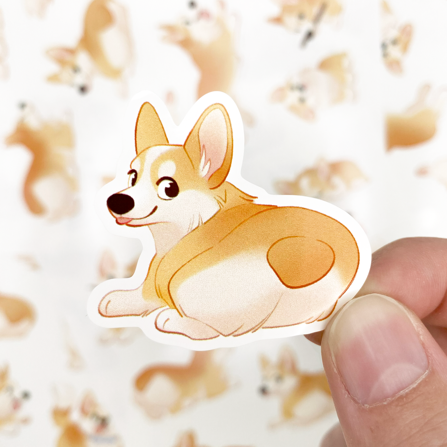 A sticker of a corgi posing with its butt to the camera and its tongue out. Blep! If you like cute pet stickers these happy corgis are for you!