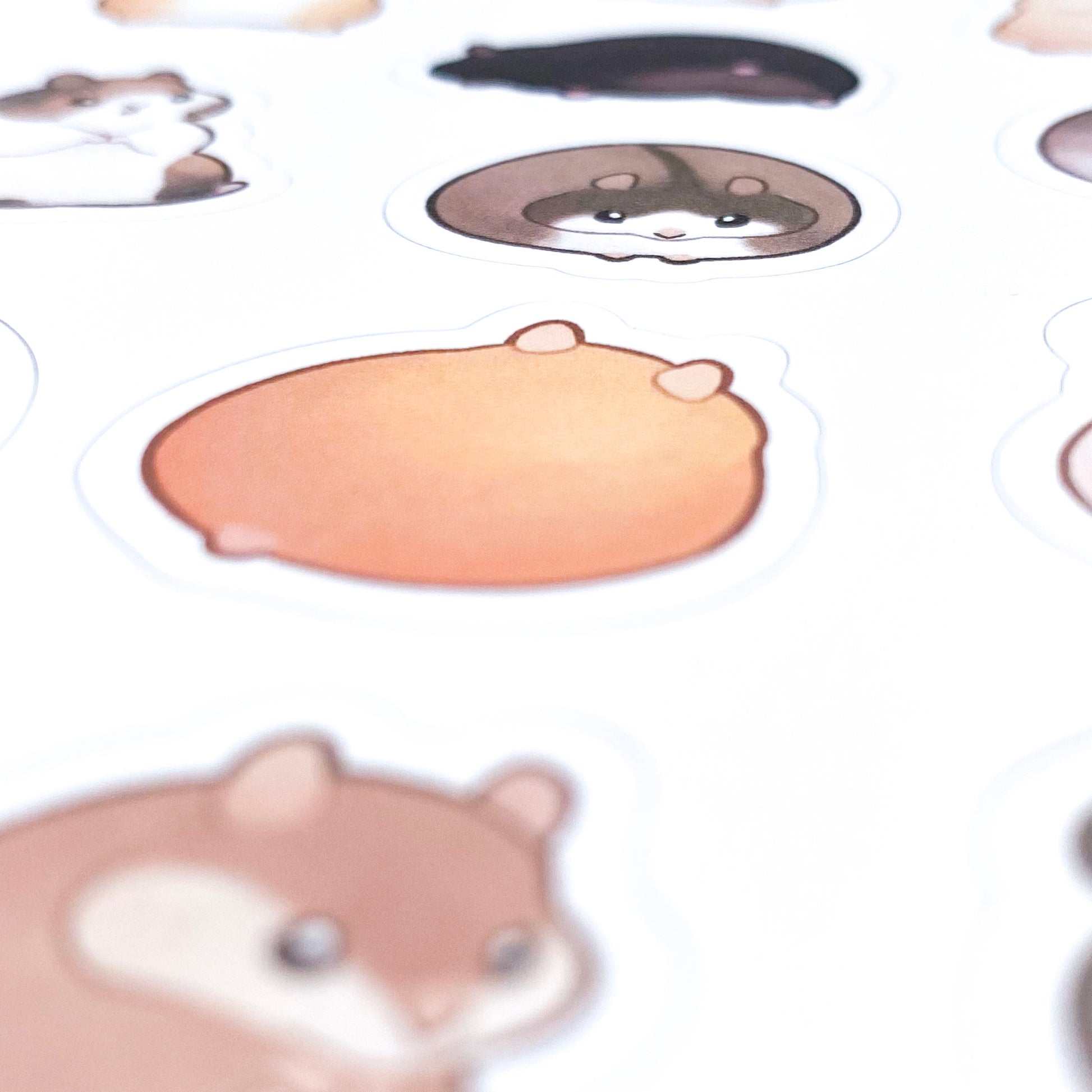 A close-up of the sheet, showing the texture of the matte vinyl and the good print quality. The hamster in the centre has his butt turned to us and his little tail is sticking out.