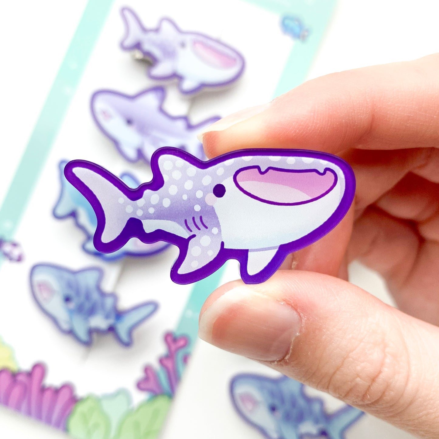 little smiling purple whale shark with spots happy big mouth