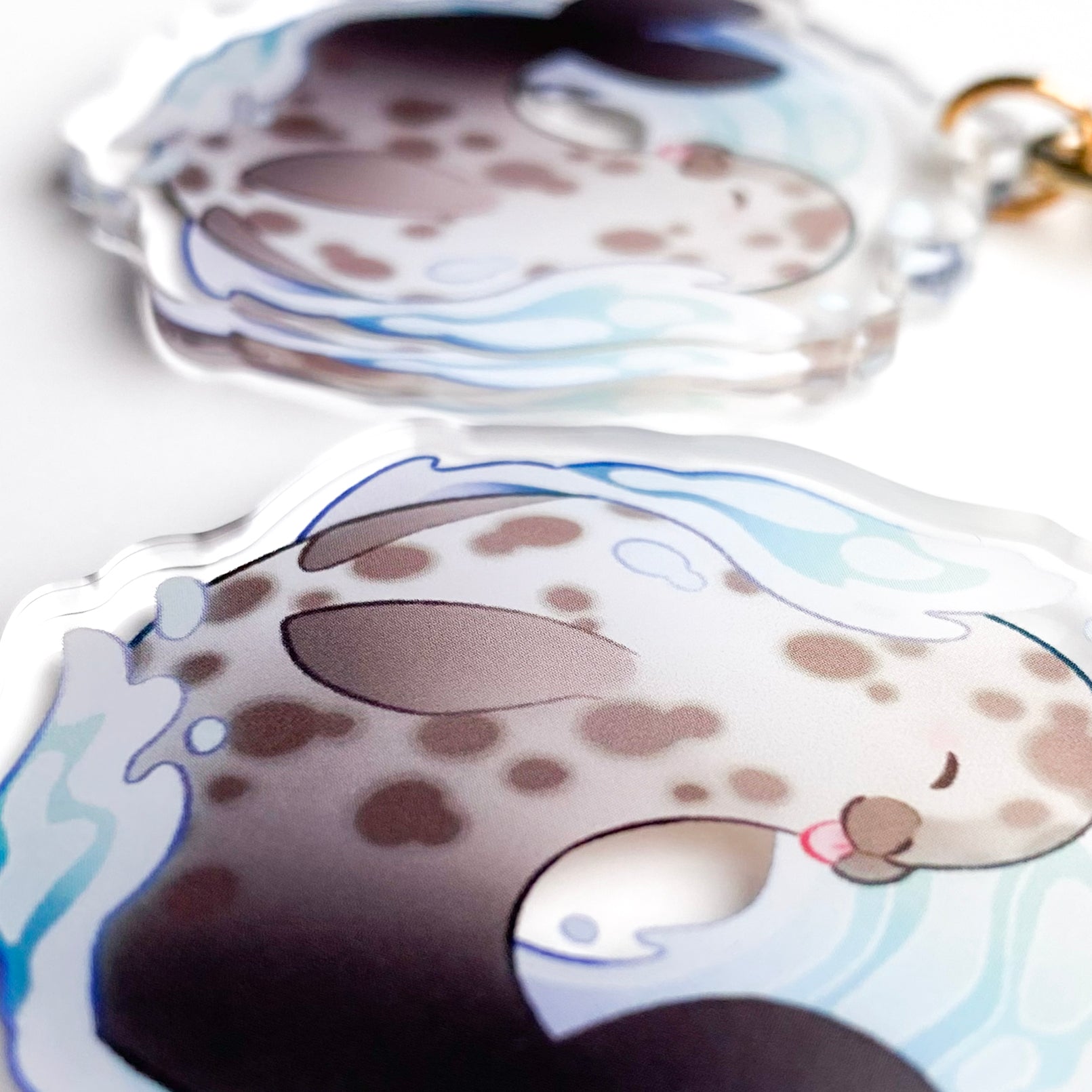 a close-up of the keychain print under the acrylic,